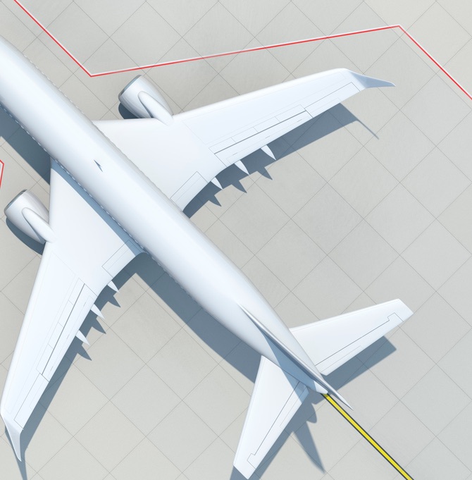 Top-down view of a 3D modeled aircraft